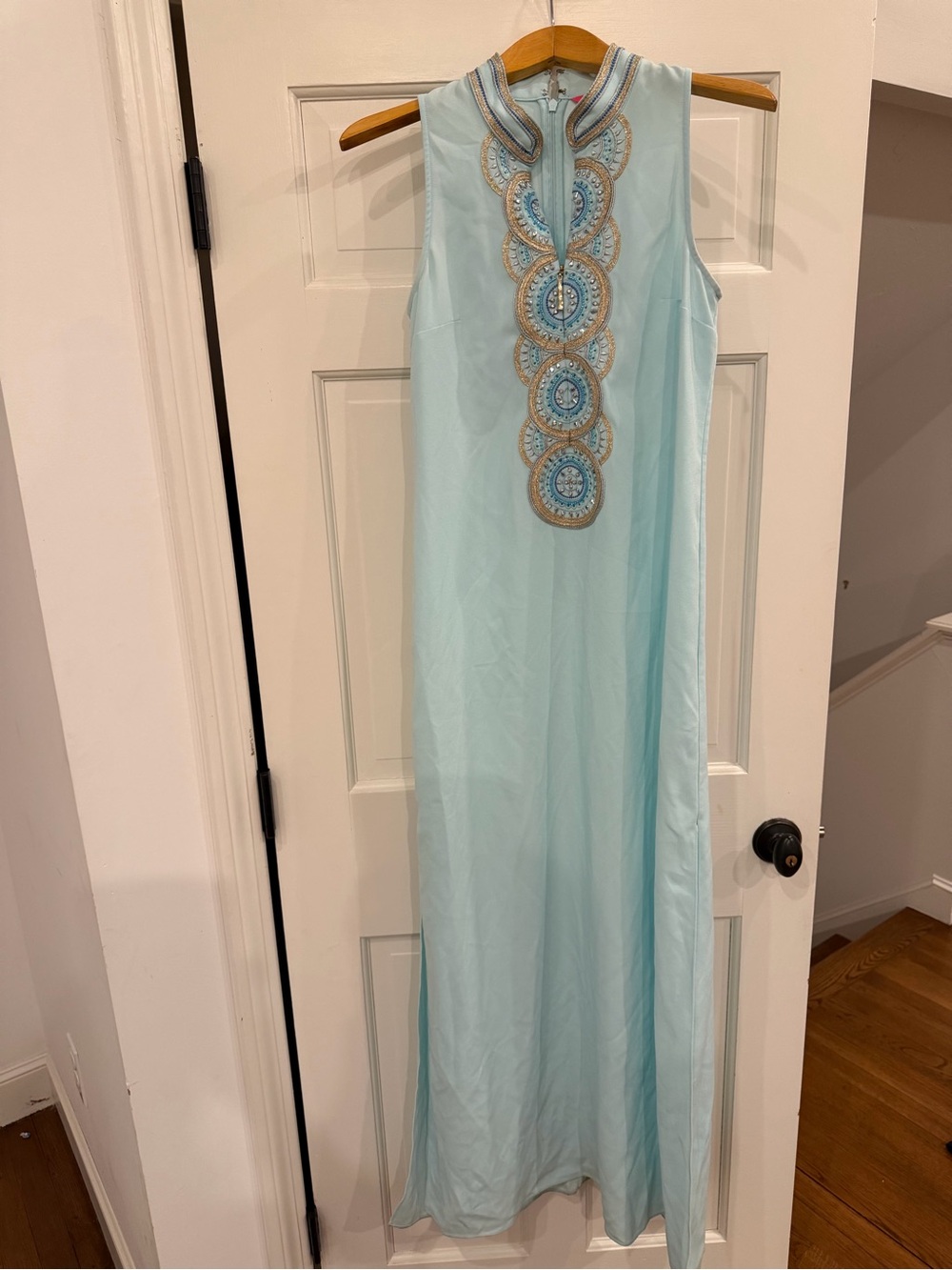Lilly Pulitzer Pale Blue Sleeveless Maxi Dress with Embroidered Placket
